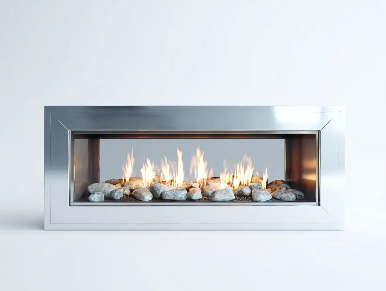 Electric Fireplace stainless steel framed 150x40x55 cm - silver - modern linear flame design-Quietovae