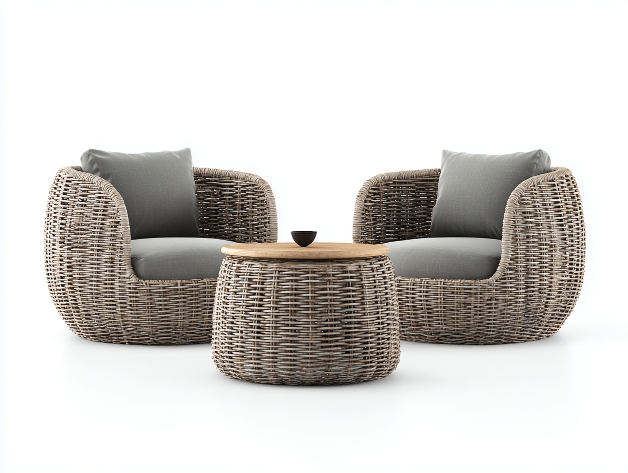 Outdoor Sofas wicker patio sofa set 85x80x75 cm - Natural-Grey - modern outdoor comfort design-Quietovae