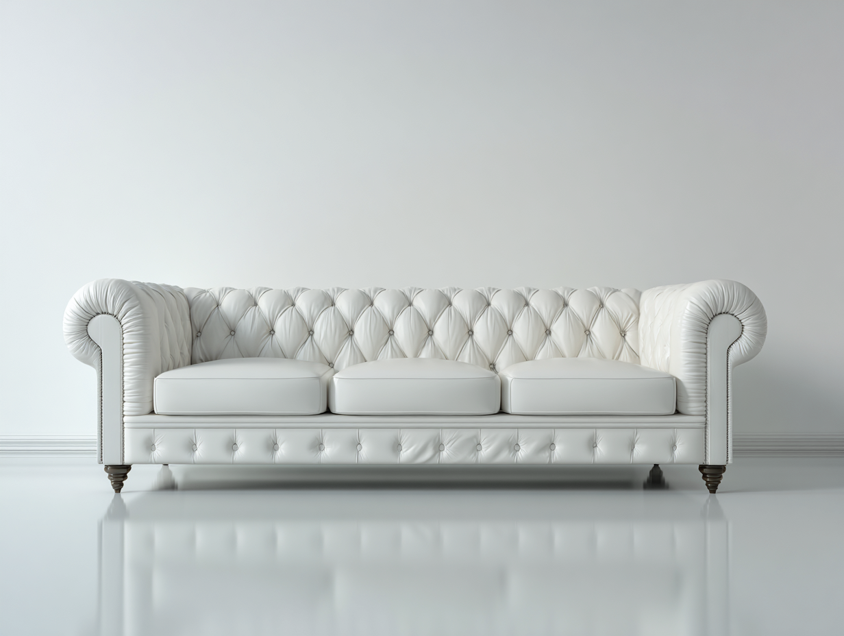 3 Seater Sofa Genuine Leather 220x90x75 cm - White - Chesterfield Design-Quietovae