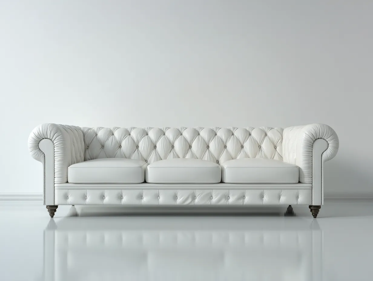 3 Seater Sofa Genuine Leather 220x90x75 cm - White - Chesterfield Design-Quietovae