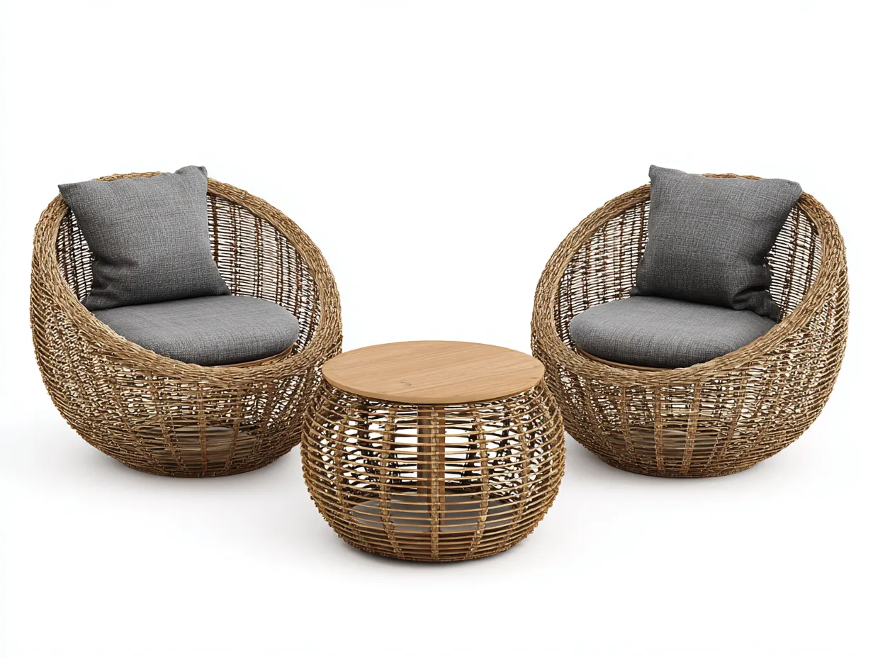 Outdoor Sofas Woven Rattan Lounge Set 78x78x70 cm - Natural-Brown-Gray - Contemporary Outdoor Design-Quietovae