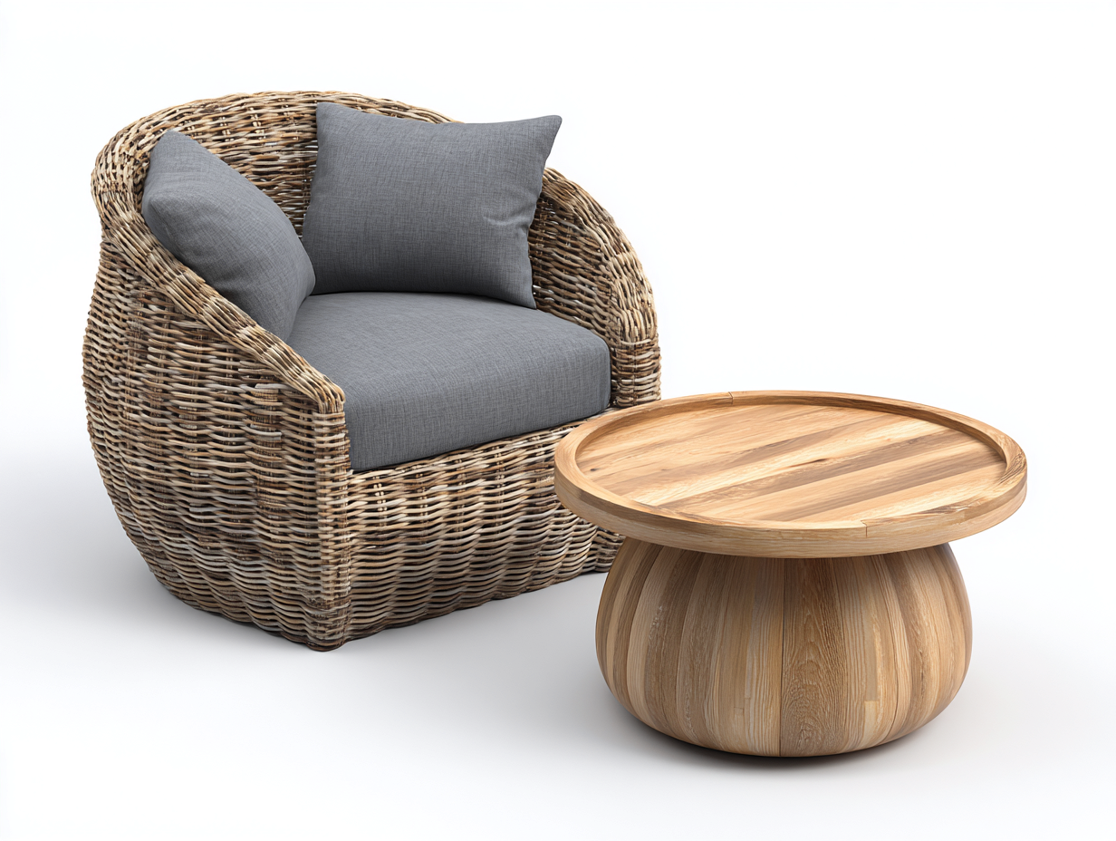 Outdoor Sofas wicker lounge chair set 80x78x76 cm - Natural-Grey - modern outdoor comfort design-Quietovae