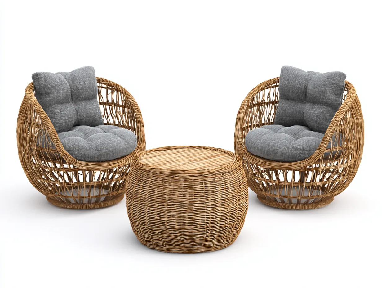 Outdoor sofa set rattan wicker 2 armchairs with table 180x80x75 cm - natural-grey - outdoor use - modern woven design-Quietovae