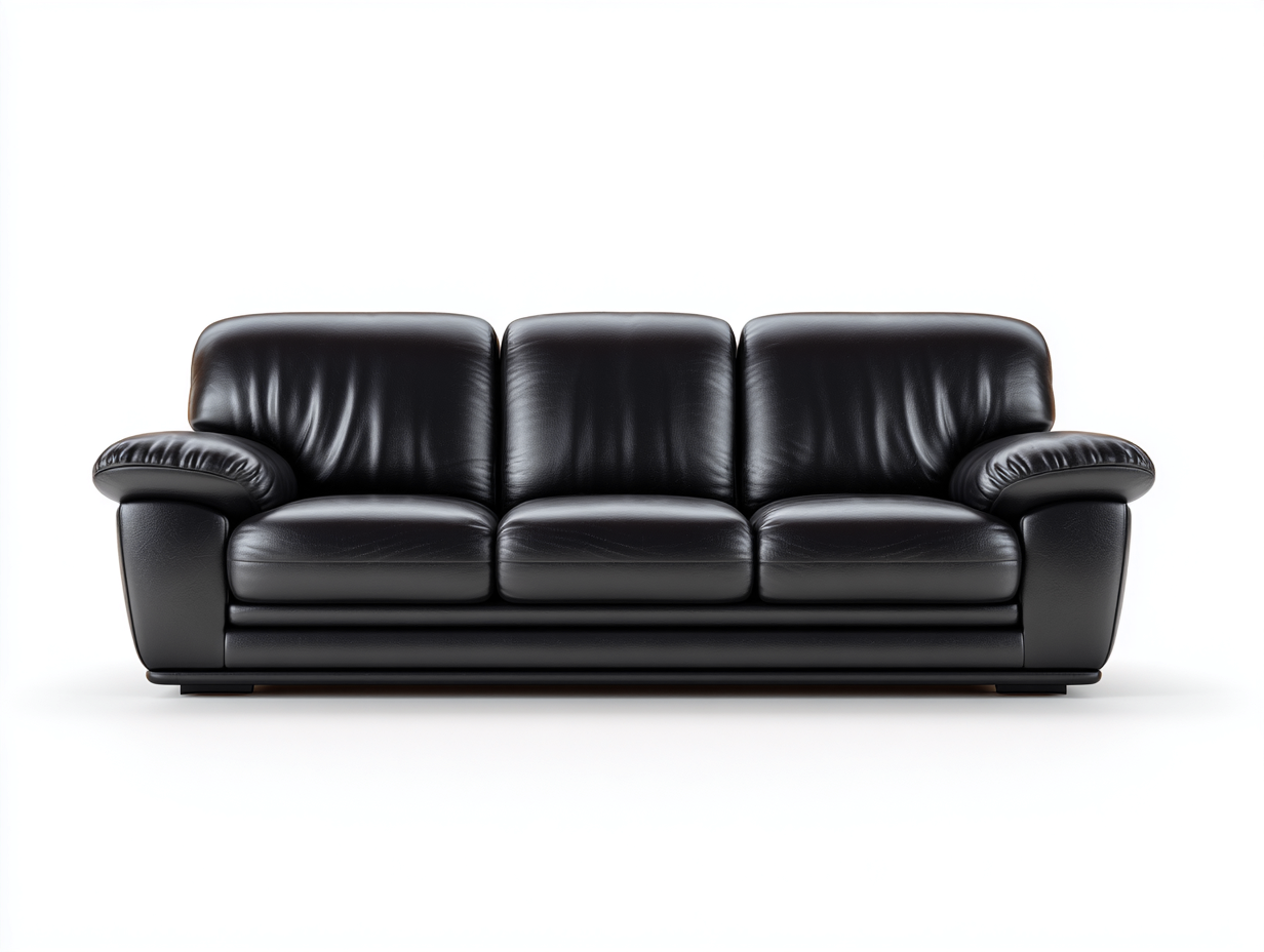 3 Seater Sofa leather upholstered 210x90x85 cm - black - classic comfort design-Quietovae