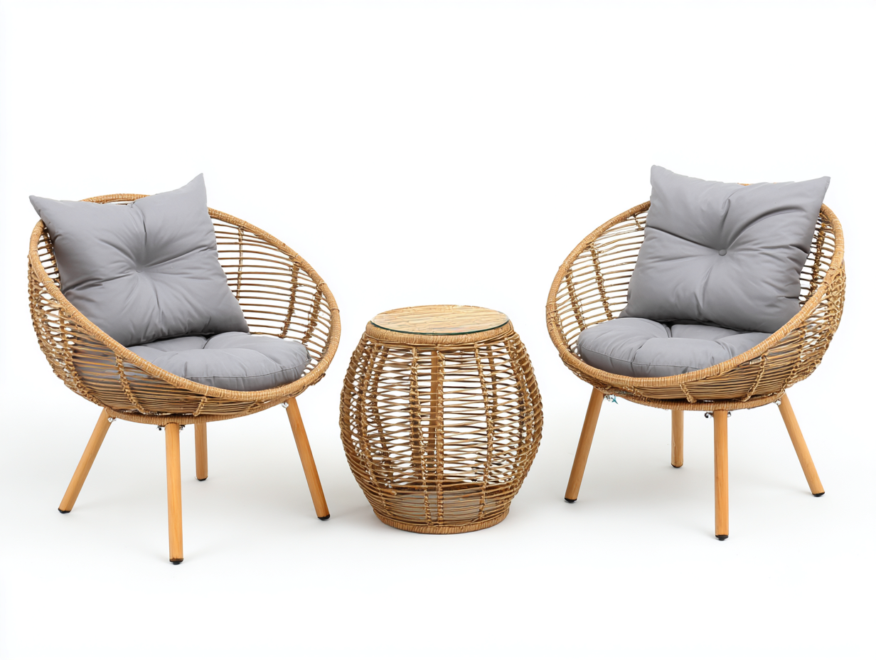 Outdoor Sofa rattan woven 2 seat set with table 120x65x78 cm - natural - relaxed garden design-Quietovae
