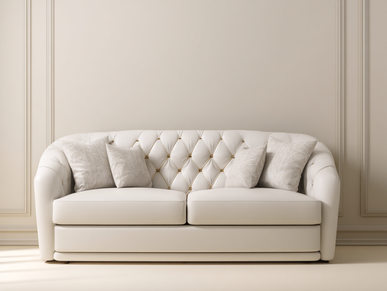 3 Seater Sofa leather upholstered 205x88x82 cm - cream - elegant tufted design-Quietovae