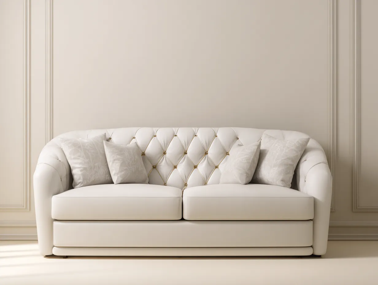 3 Seater Sofa leather upholstered 205x88x82 cm - cream - elegant tufted design-Quietovae