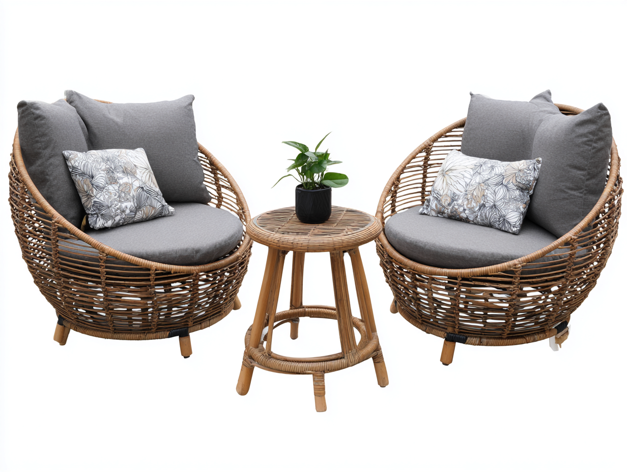 Outdoor Sofas Woven Rattan Lounge Set 75x75x72 cm - Natural-Brown-Gray - Contemporary Outdoor Design-Quietovae