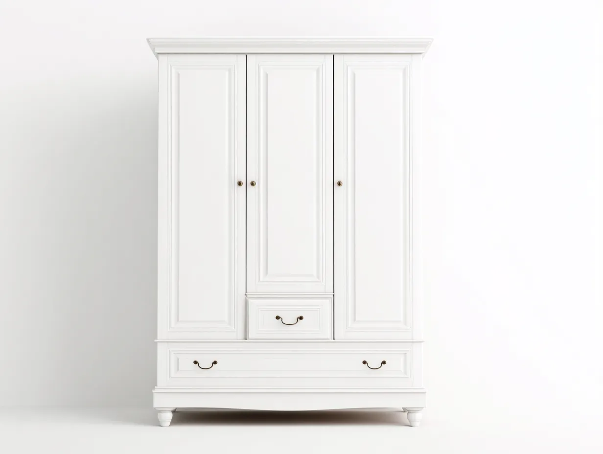 Wardrobe freestanding storage cabinet with doors and drawers 135x60x210 cm - white - classic bedroom storage design-Graceoli
