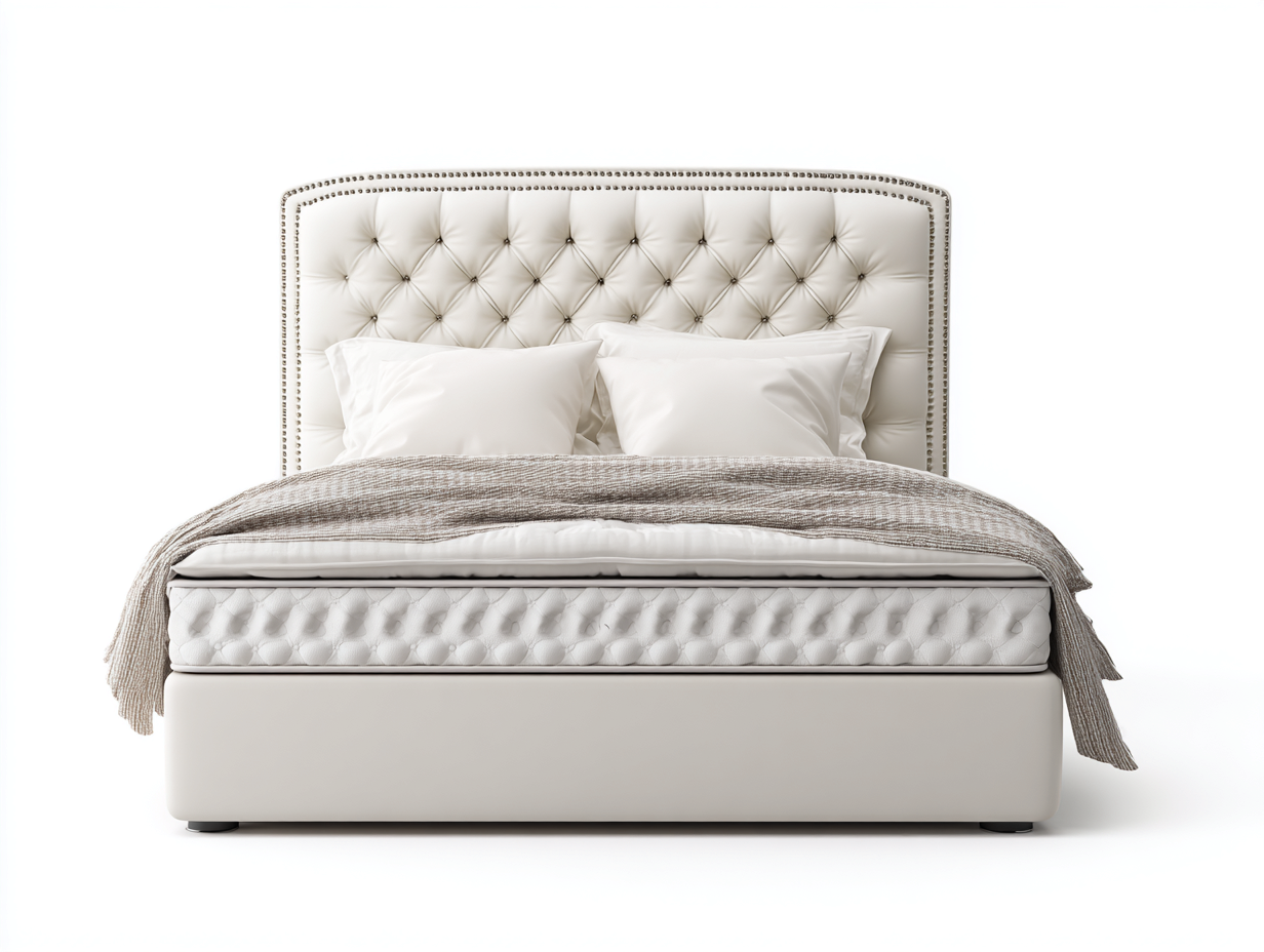 Double Beds Upholstered Faux Leather 200x160x125 cm - Ivory - Elegant Tufted Design-Graceoli