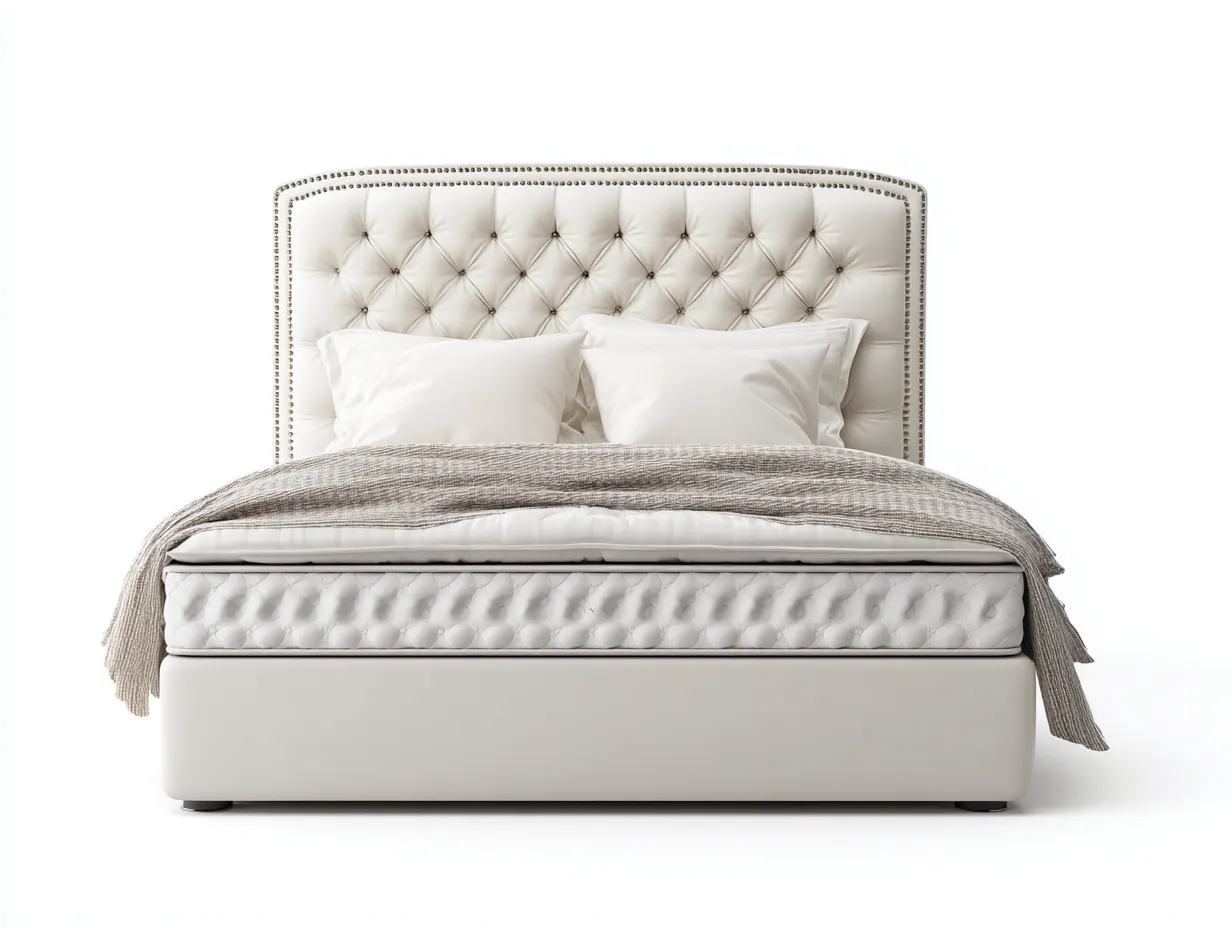 Double Beds Upholstered Faux Leather 200x160x125 cm - Ivory - Elegant Tufted Design-Graceoli