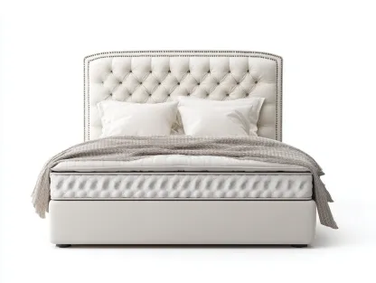 Double Beds Upholstered Faux Leather 200x160x125 cm - Ivory - Elegant Tufted Design-Graceoli