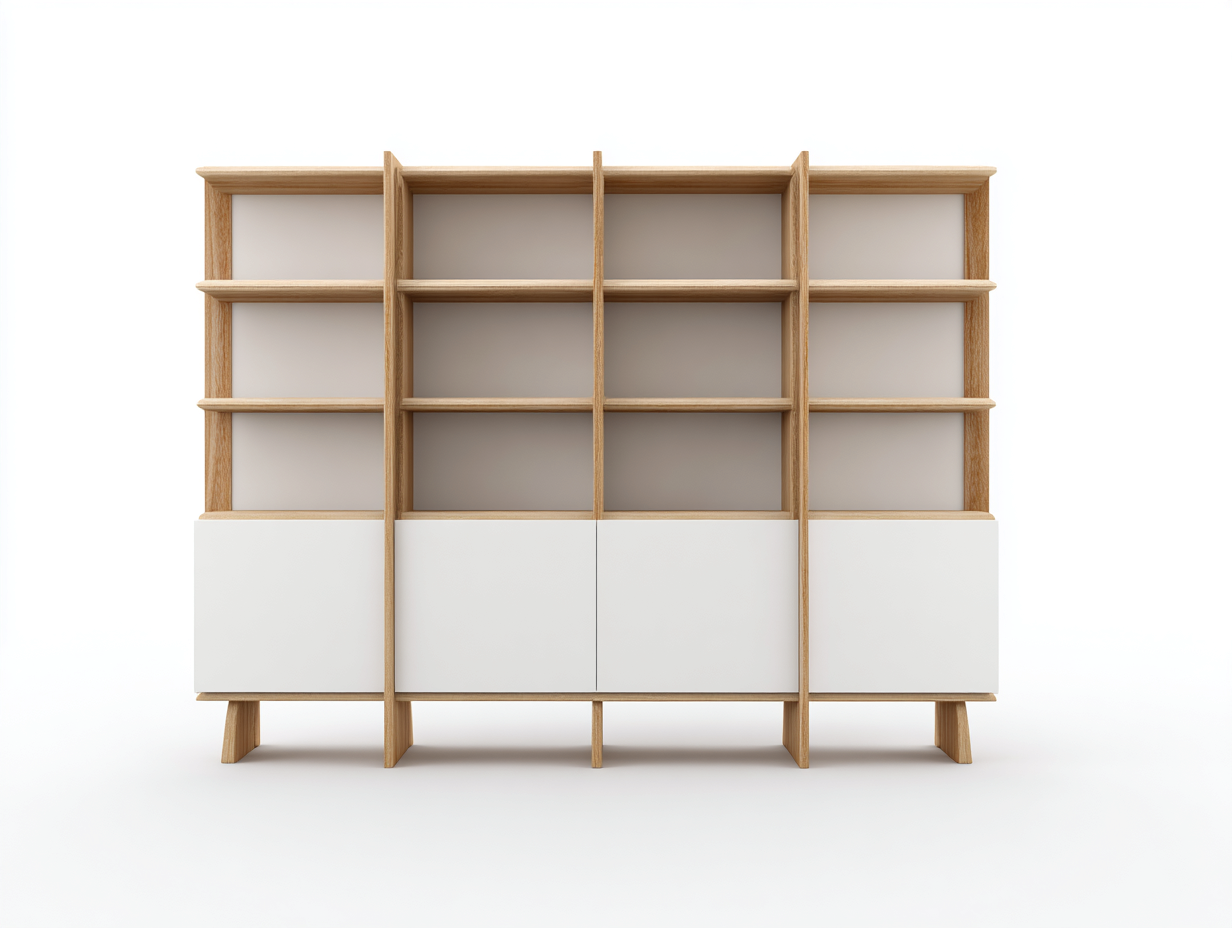 Display Cabinets Wooden Storage Unit 180x40x190 cm - Natural-White - Modern Open Display Design-Graceoli
