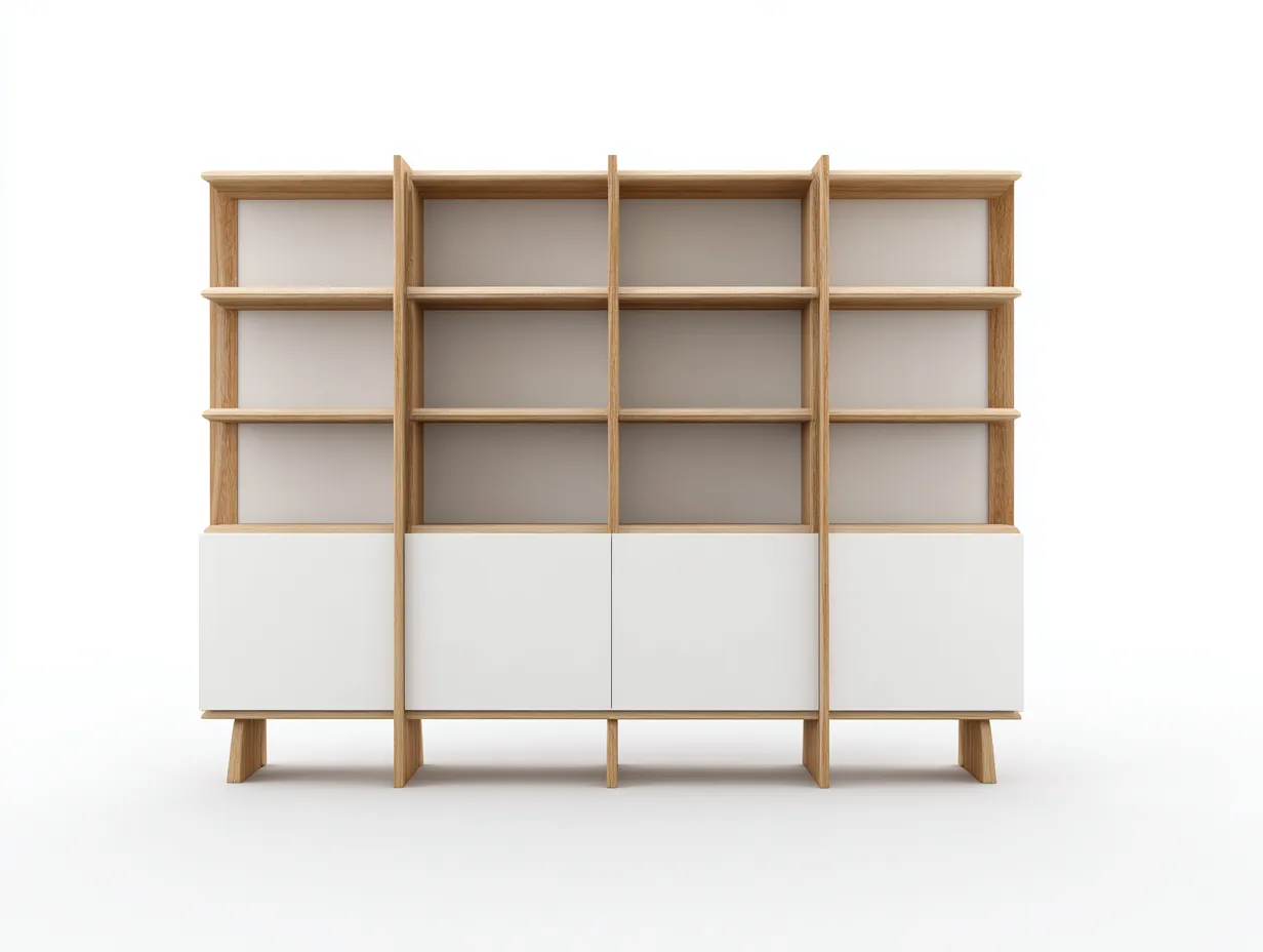 Display Cabinets Wooden Storage Unit 180x40x190 cm - Natural-White - Modern Open Display Design-Graceoli