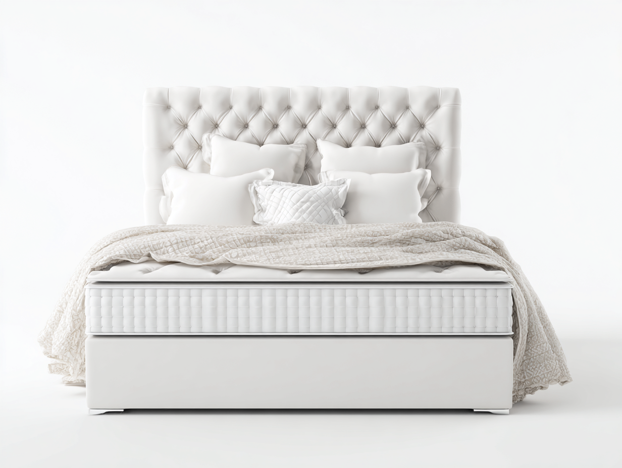 Double Bed upholstered fabric 210x155x120 cm - white - for bedroom - modern tufted design-Graceoli