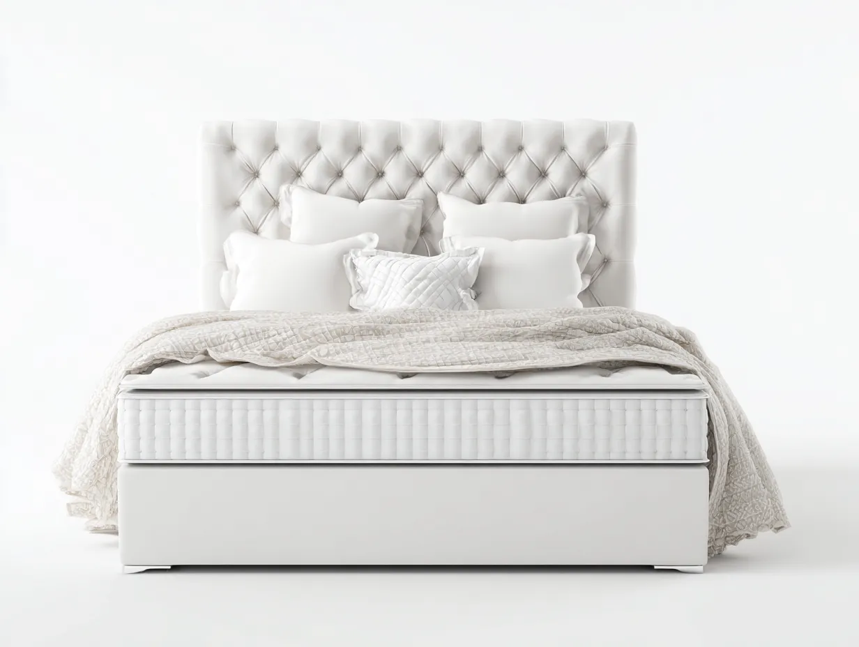 Double Bed upholstered fabric 210x155x120 cm - white - for bedroom - modern tufted design-Graceoli