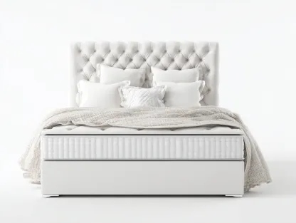 Double Bed upholstered fabric 210x155x120 cm - white - for bedroom - modern tufted design-Graceoli