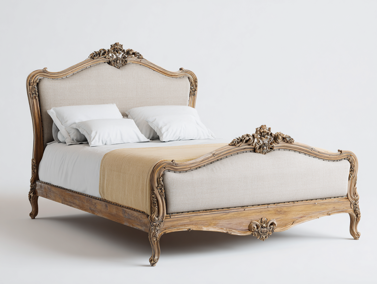 Double Beds upholstered wooden double bed 215x165x135 cm - Beige - classic elegant design-Graceoli