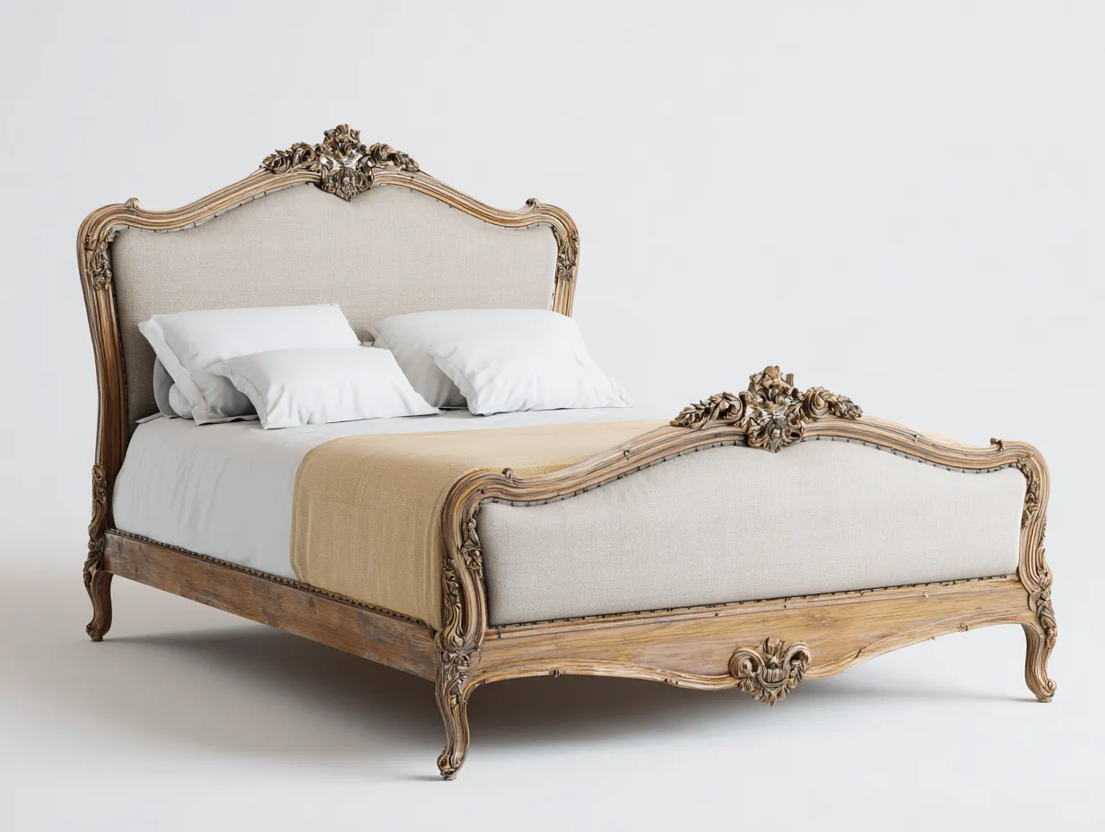 Double Beds upholstered wooden double bed 215x165x135 cm - Beige - classic elegant design-Graceoli