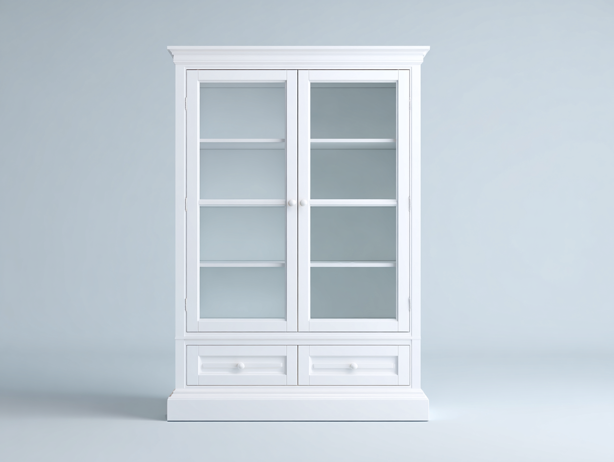 Display Cabinets glass door display cabinet with drawers 90x40x190 cm - White - classic display design-Graceoli