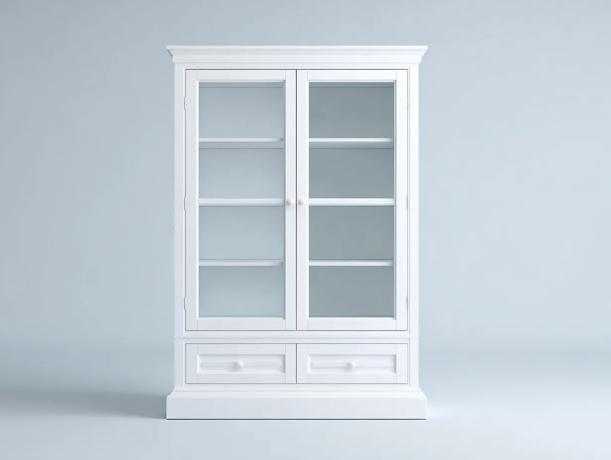 Display Cabinets glass door display cabinet with drawers 90x40x190 cm - White - classic display design-Graceoli