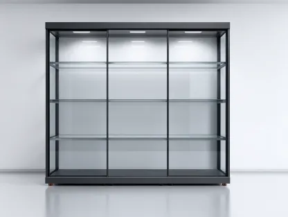 Display Cabinet glass and metal frame 180x45x200 cm - black - for living room - modern showroom design-Graceoli