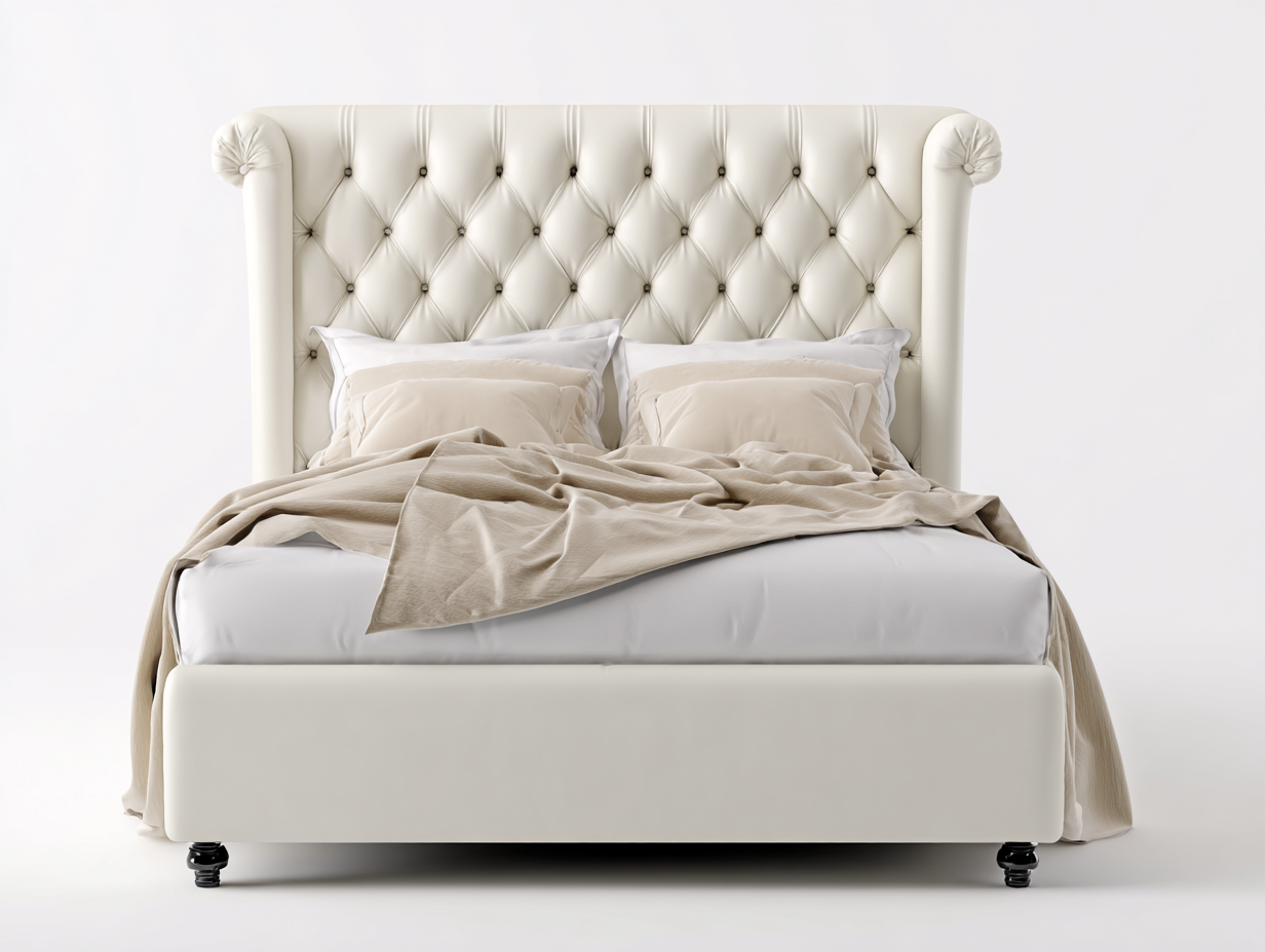Double Bed upholstered tufted headboard 210x165x130 cm - cream - elegant bedroom design-Graceoli