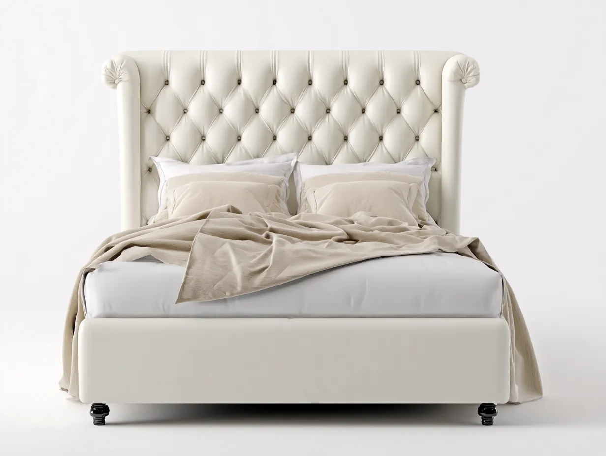 Double Bed upholstered tufted headboard 210x165x130 cm - cream - elegant bedroom design-Graceoli