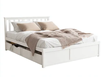 Double Bed wooden frame 212x156x110 cm - white - for bedroom - modern storage design-Graceoli
