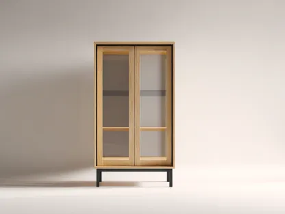 Display Cabinets Wooden Glass Door 90x40x160 cm - Oak-Black - Modern Display Design-Graceoli