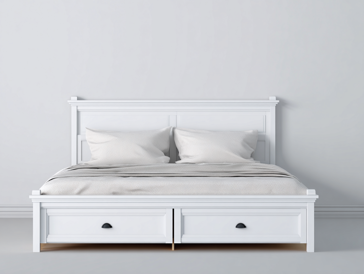 Double Beds wooden frame storage design 200x160x110 cm - white - classic bedroom style-Graceoli