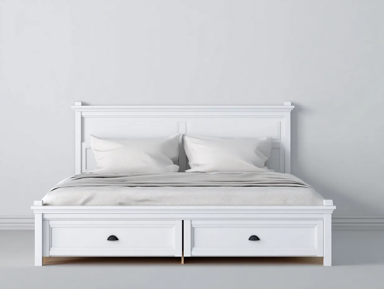 Double Beds wooden frame storage design 200x160x110 cm - white - classic bedroom style-Graceoli