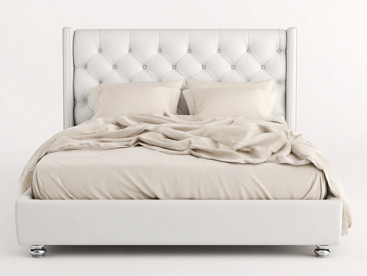 Double Beds Upholstered Faux Leather 200x160x120 cm - White - Classic Tufted Design-Graceoli