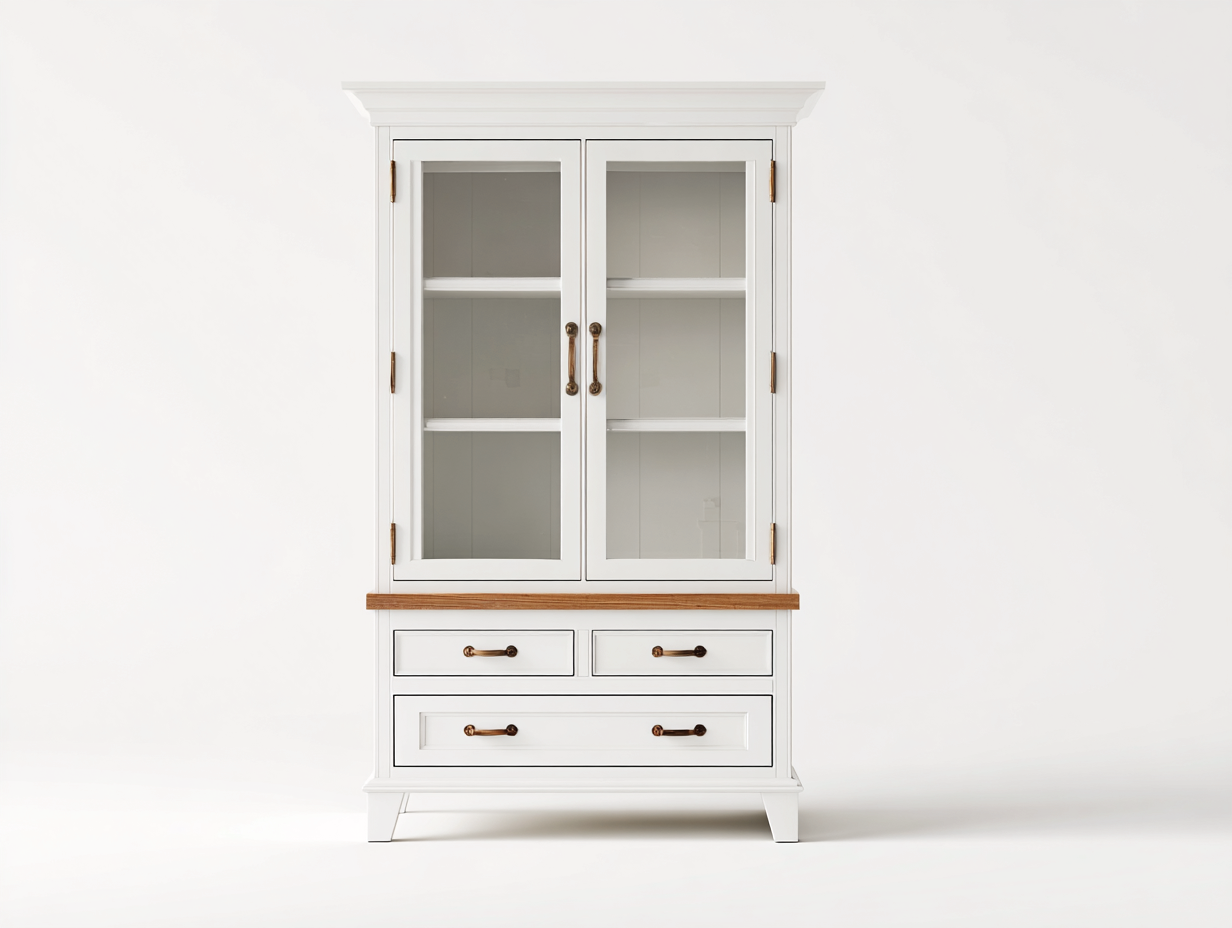 Display Cabinets wooden frame glass door design 90x40x190 cm - white-natural - classic storage and display style-Graceoli