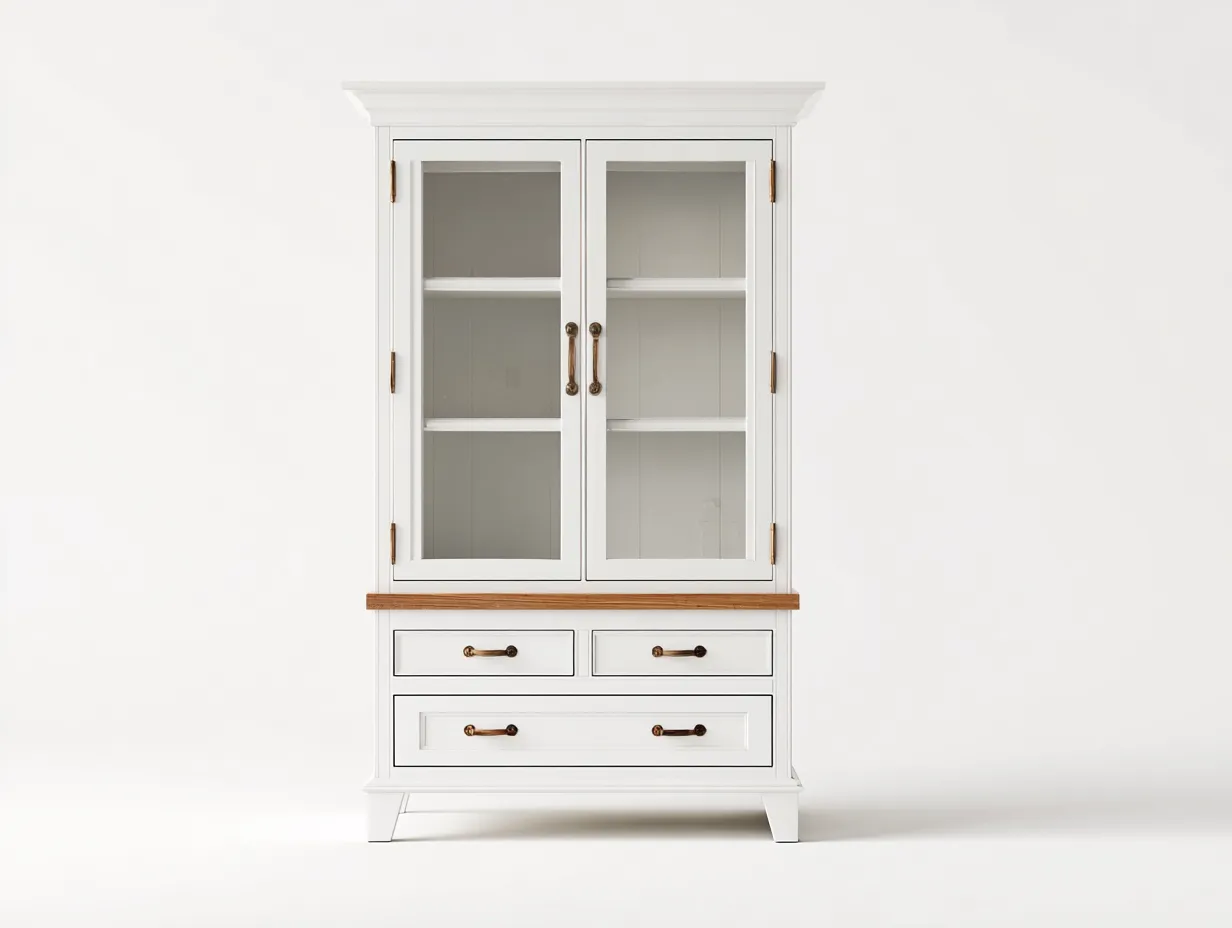 Display Cabinets wooden frame glass door design 90x40x190 cm - white-natural - classic storage and display style-Graceoli