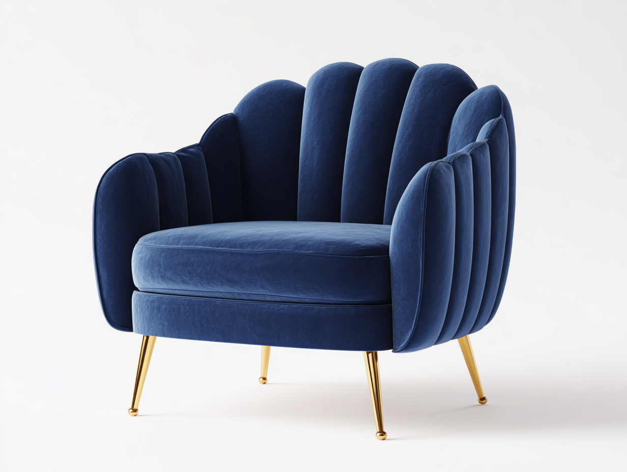 Armchair Velvet Fabric 75x80x78 cm - Blue - Contemporary Accent Design-Loftova