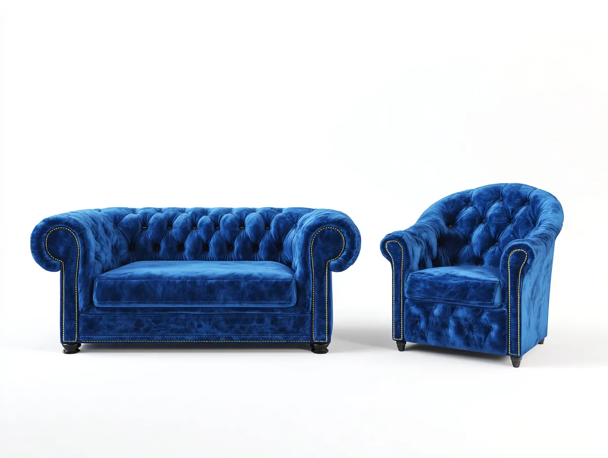 Sofa Sets fabric upholstered design 180x90x75 cm - blue - classic living room seating style-Loftova
