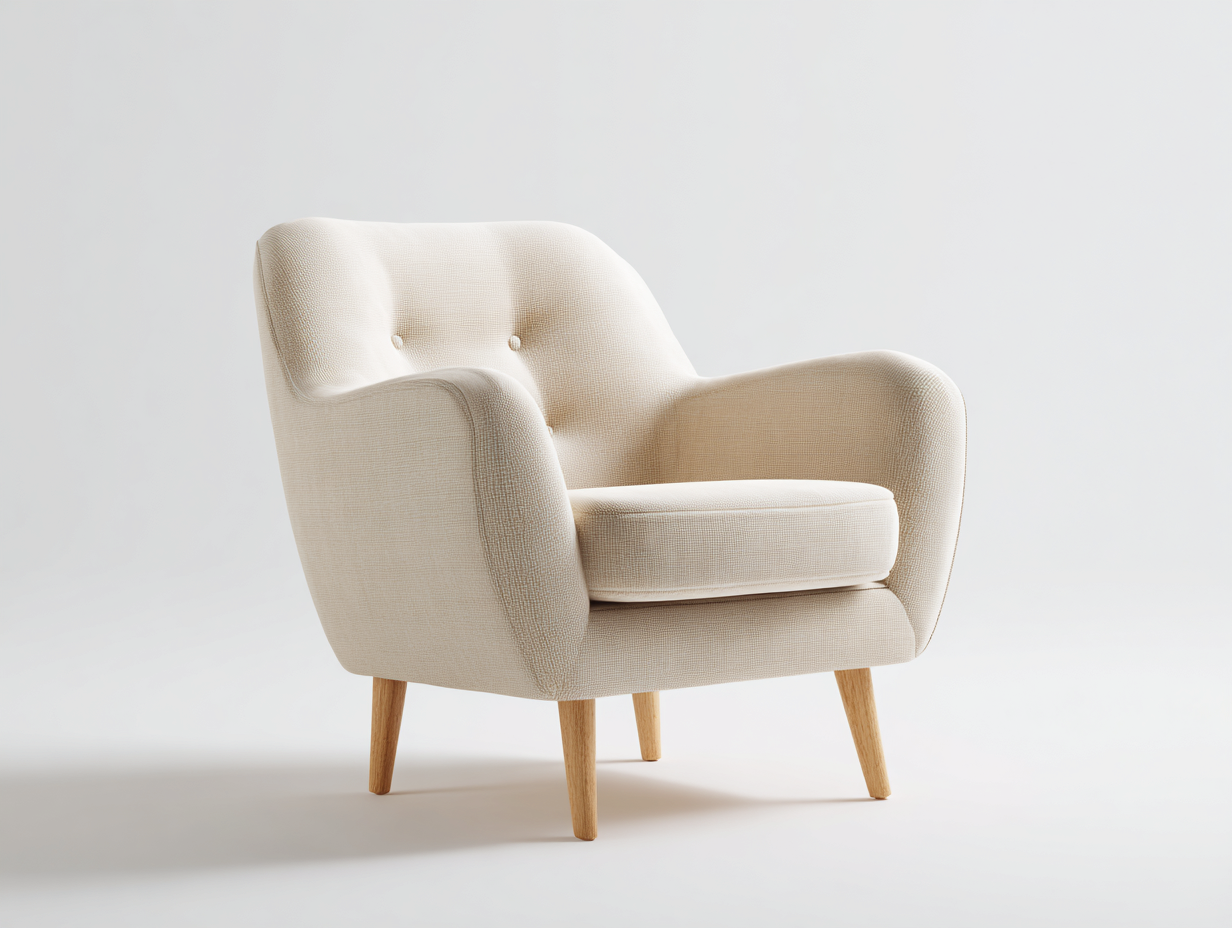 Armchairs Fabric Upholstered Lounge Chair 82x86x88 cm - Cream - Modern Curved Design-Loftova