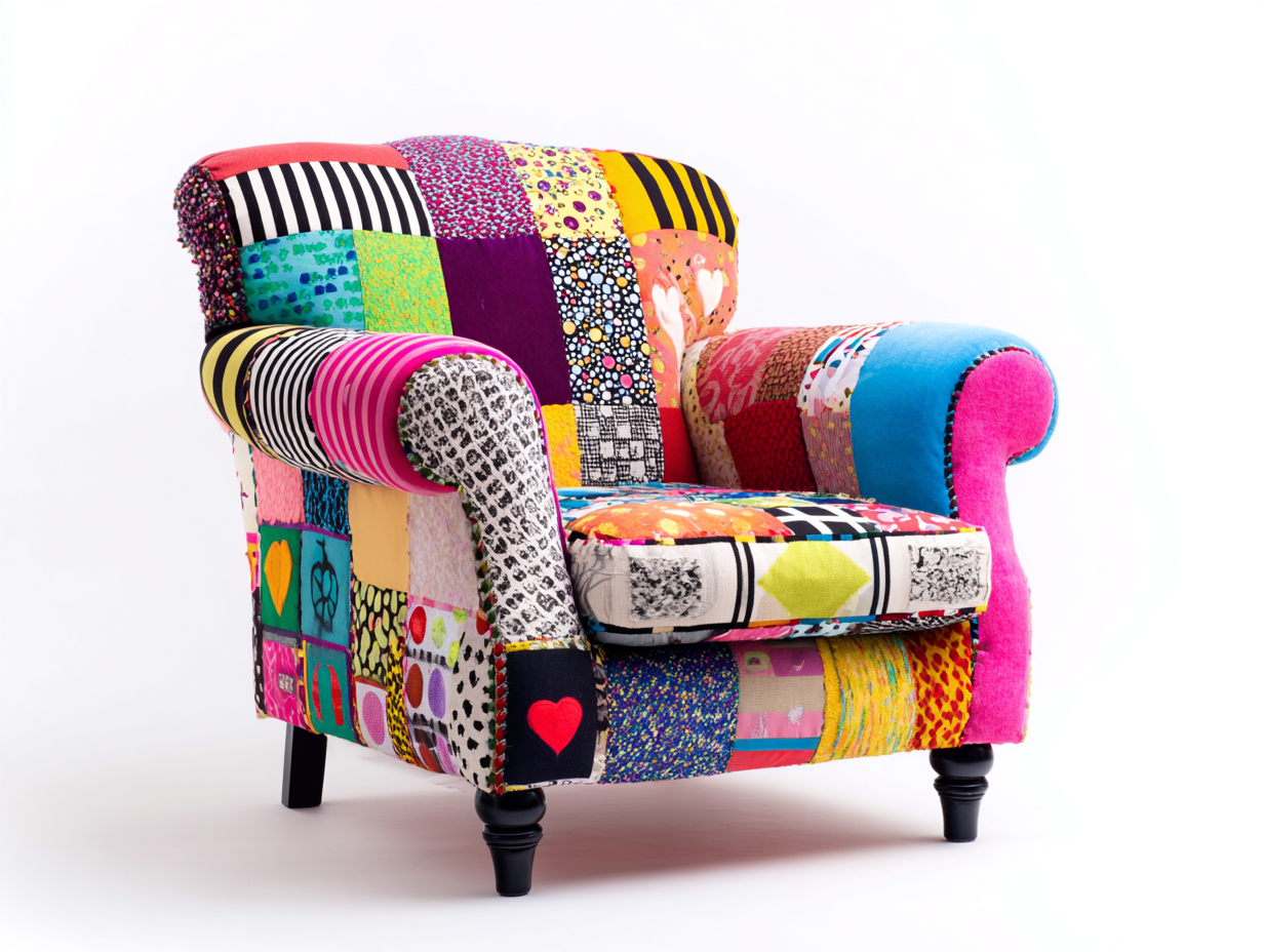 Armchair Patchwork Fabric 85x80x78 cm - Multicolour - Artistic Accent Design-Loftova