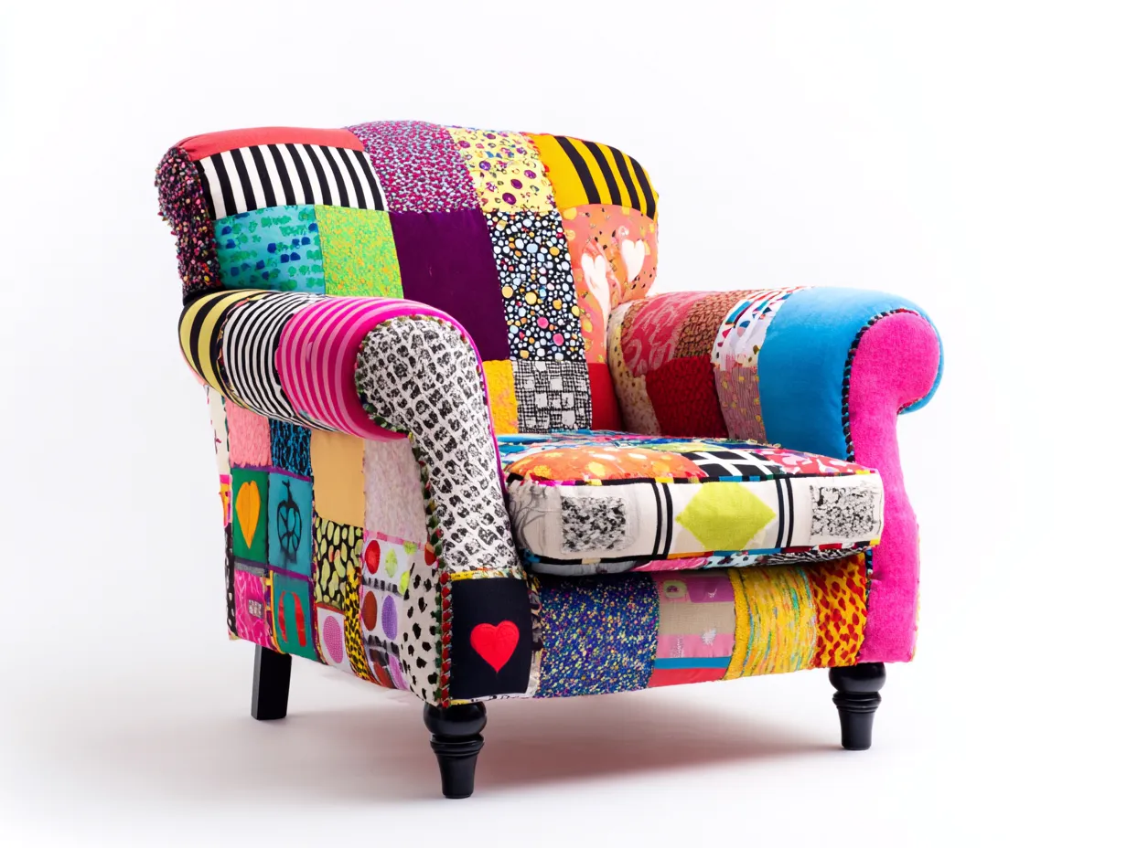 Armchair Patchwork Fabric 85x80x78 cm - Multicolour - Artistic Accent Design-Loftova