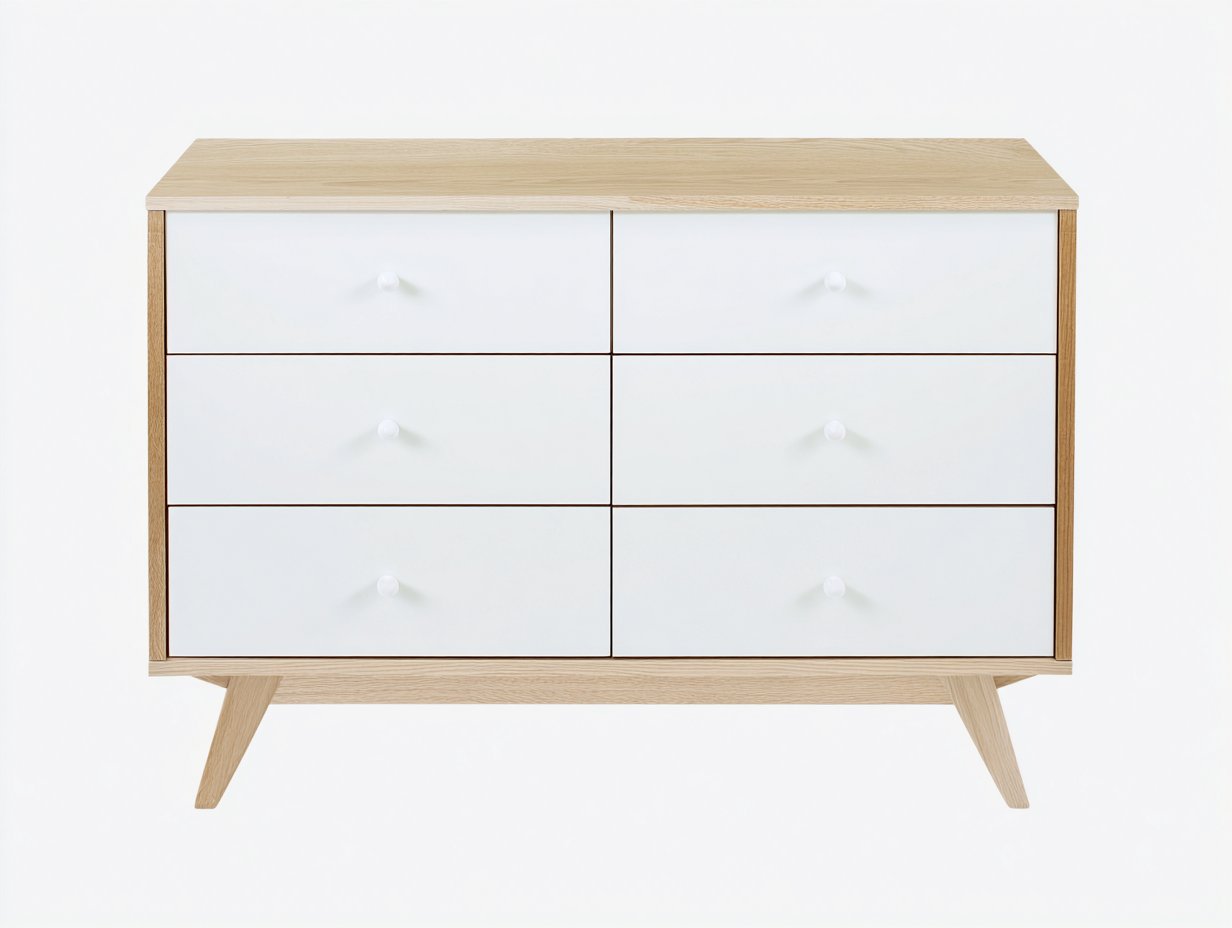 Chest of Drawers freestanding wooden storage cabinet 120x40x75 cm - white and natural wood - modern bedroom storage design-Loftova