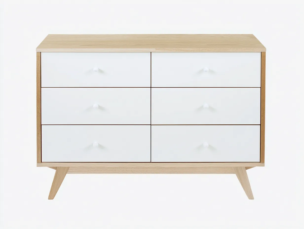 Chest of Drawers freestanding wooden storage cabinet 120x40x75 cm - white and natural wood - modern bedroom storage design-Loftova
