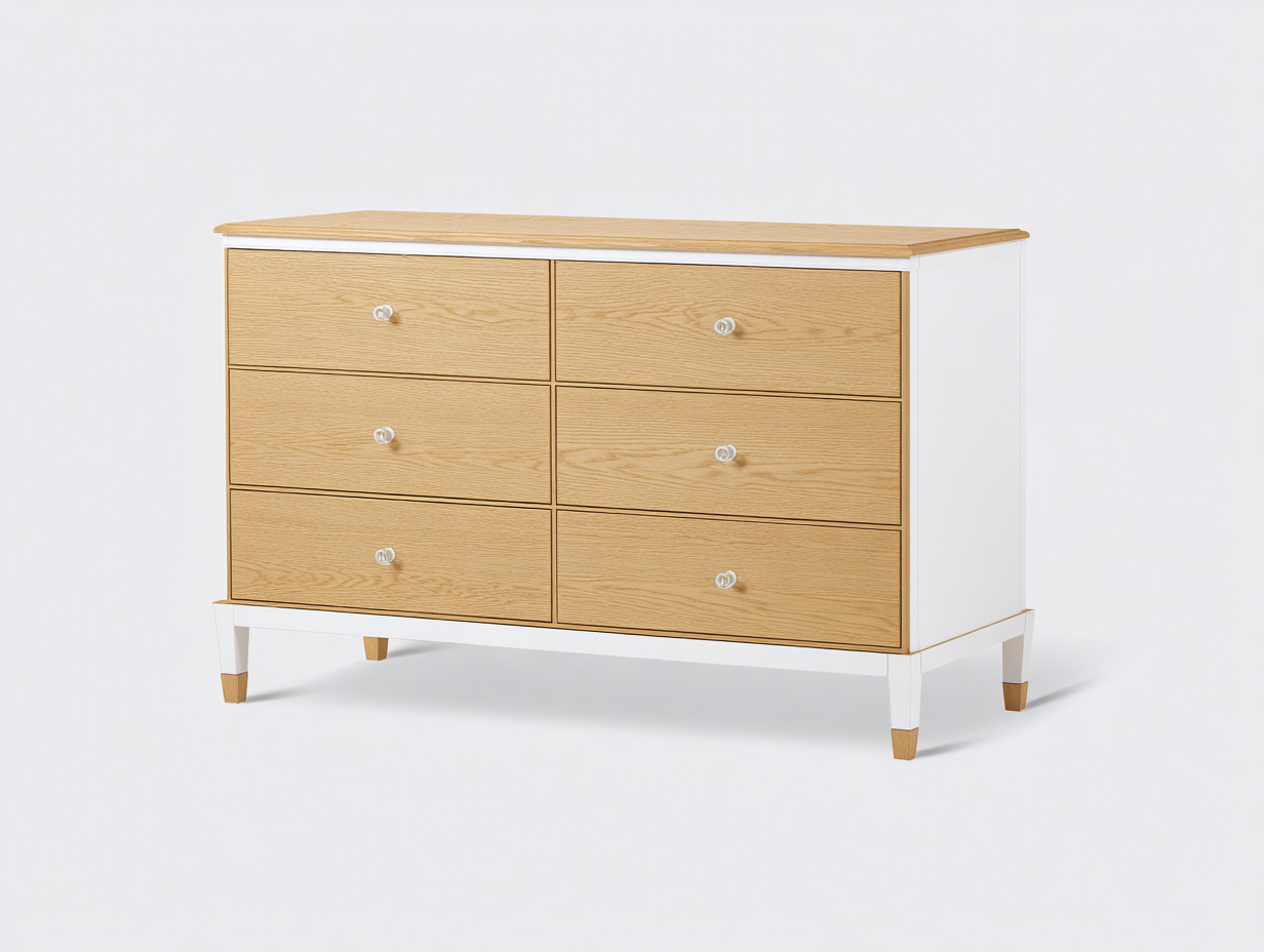 Chest of Drawers Wooden Storage Unit 120x45x80 cm - White-Natural - Modern Drawer Design-Loftova
