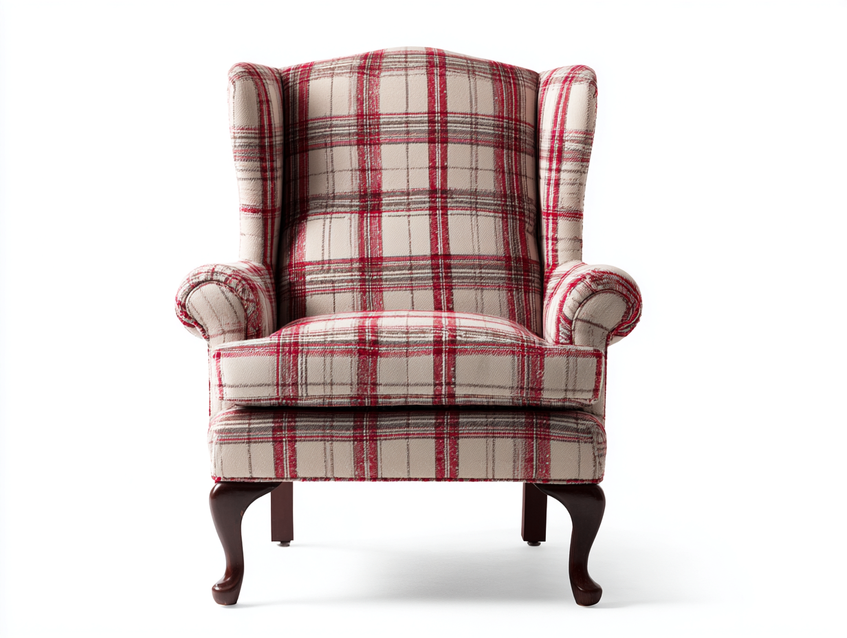 Armchairs Fabric Upholstered Wingback Chair 80x85x105 cm - Red-Beige - Classic Wingback Design-Loftova