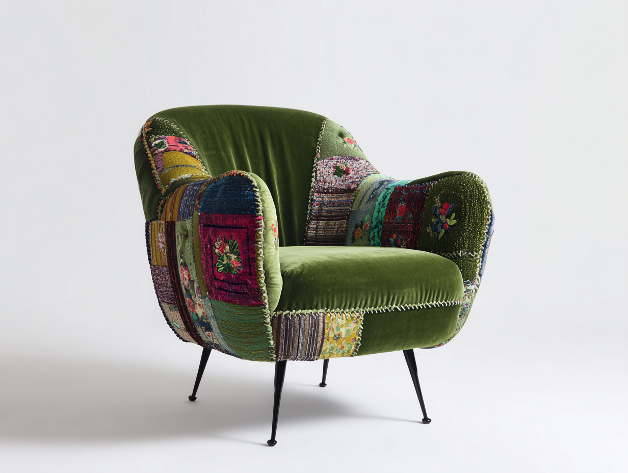 Armchairs fabric upholstered design 75x80x78 cm - green-multicolor - artistic lounge seating style-Loftova