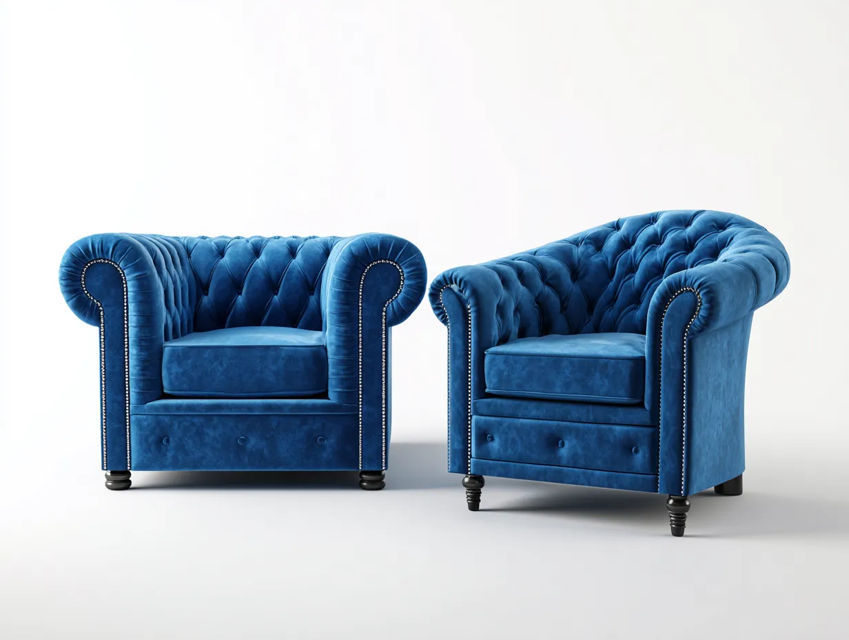 Sofa Sets Velvet Upholstered Seating 92x88x78 cm - Blue - Classic Chesterfield Style-Loftova