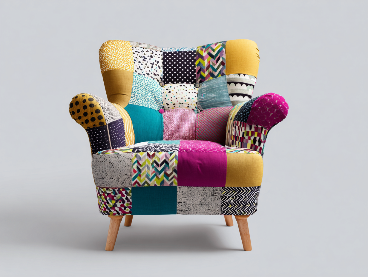 Armchair patchwork fabric accent chair 85x90x100 cm - multicolor - artistic living room seating design-Loftova