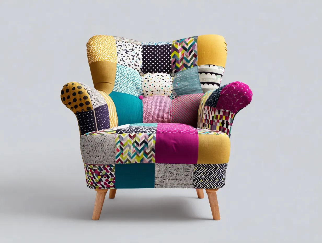 Armchair patchwork fabric accent chair 85x90x100 cm - multicolor - artistic living room seating design-Loftova