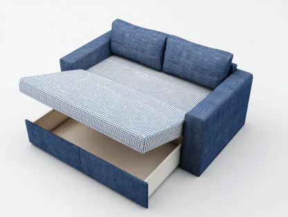 Sofa Bed fabric upholstery with storage drawer 200x140x88 cm - blue-white - modern convertible design-Frameete