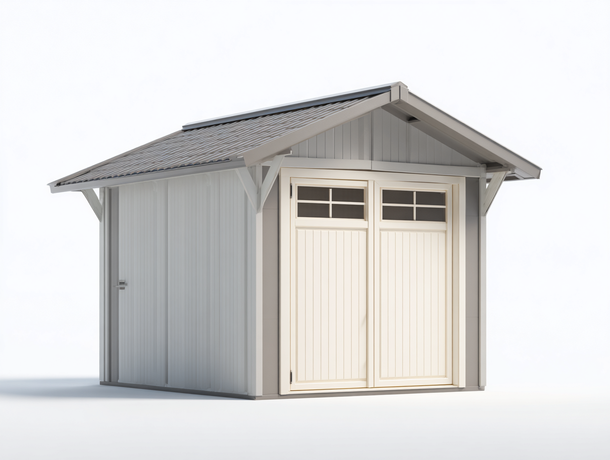 Tool Room outdoor storage shed metal and wood structure 240x180x220 cm - grey-white - classic garden design-Frameete